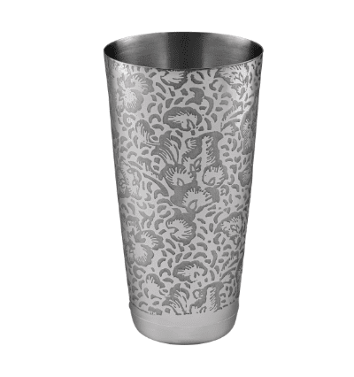 Etched Glass PVD Bar Shaker With Weighted Bottom 28 oz - Floral