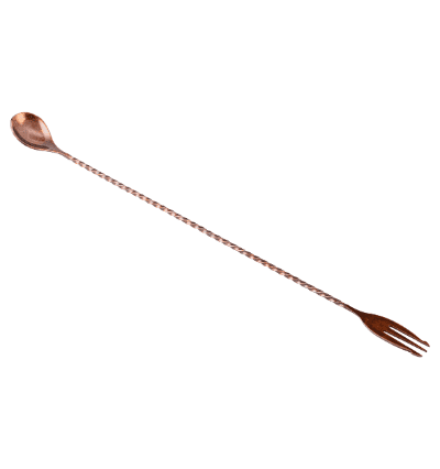 Distressed Copper Plated Bar Spoon Full Twisted with Fork 40 cm