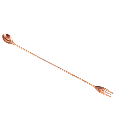 Textured Copper Plated Bar Spoon Full Twisted with Fork 40 cm