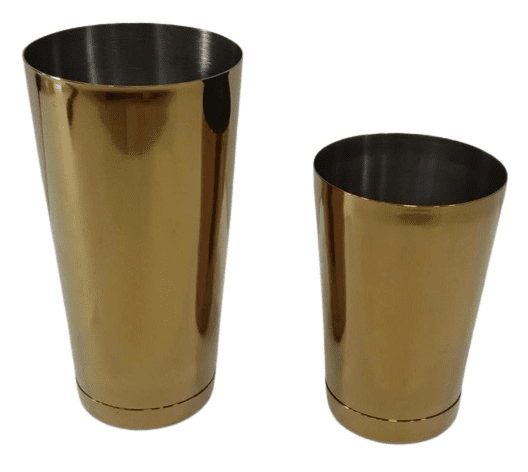 Gold PVD Bar Shaker with weighted Bottom Tin on Tin Set - 18 & 28 oz